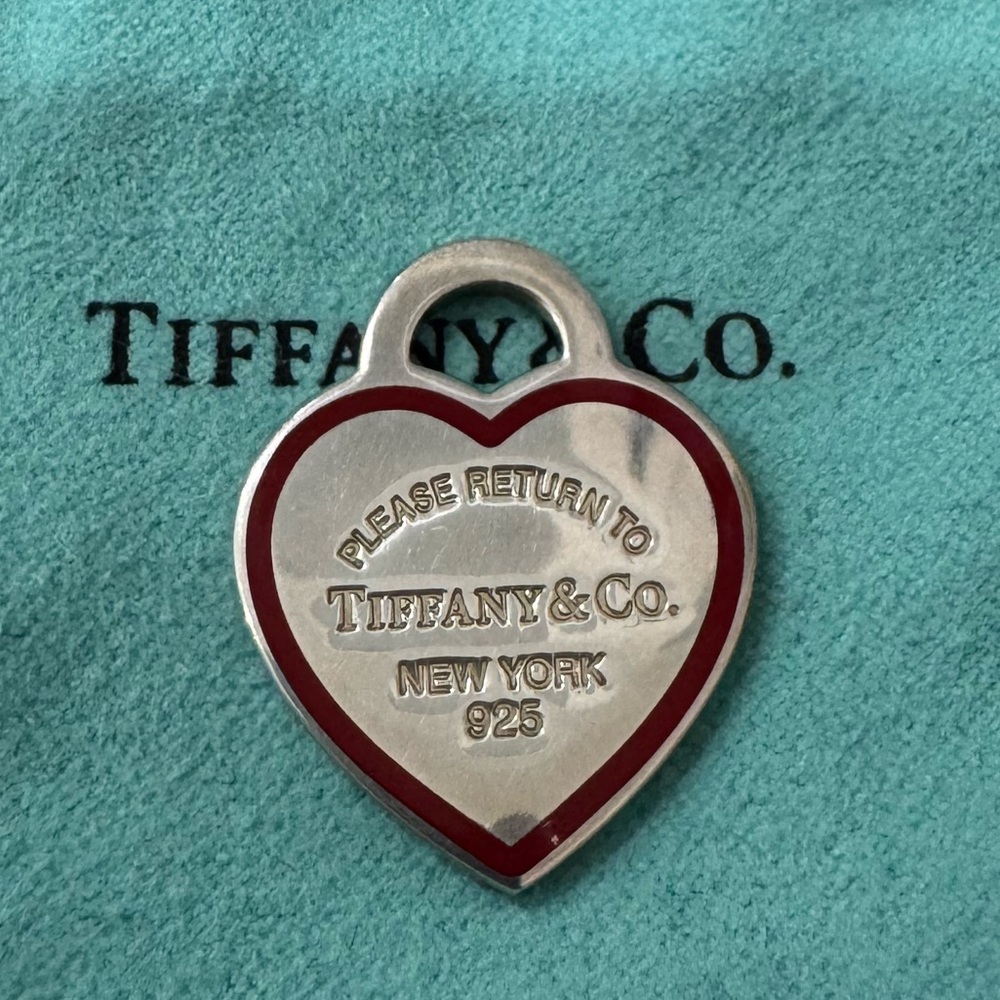Tiffany & Co. Silver Heart Tag with Red Border